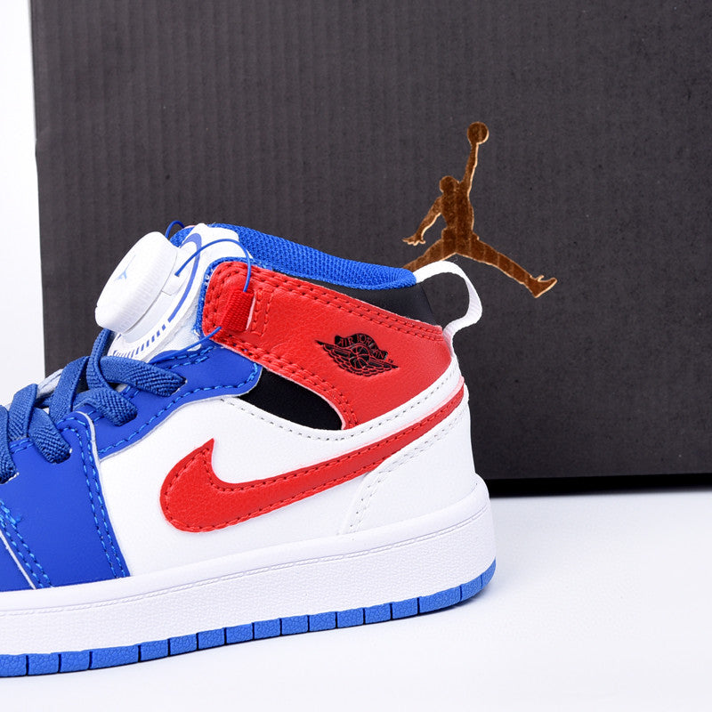 Joe 1 rotating button high top children's shoes" white, blue, red"