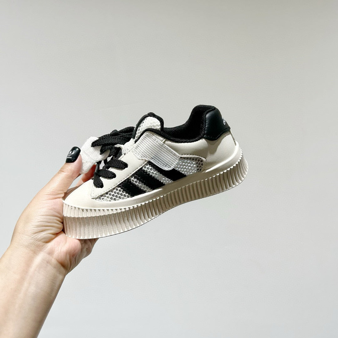 Adidas mesh Velcro soft sole children's sneakers" off- white, black"