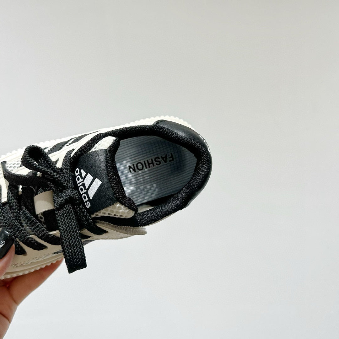 Adidas mesh Velcro soft sole children's sneakers" off- white, black"