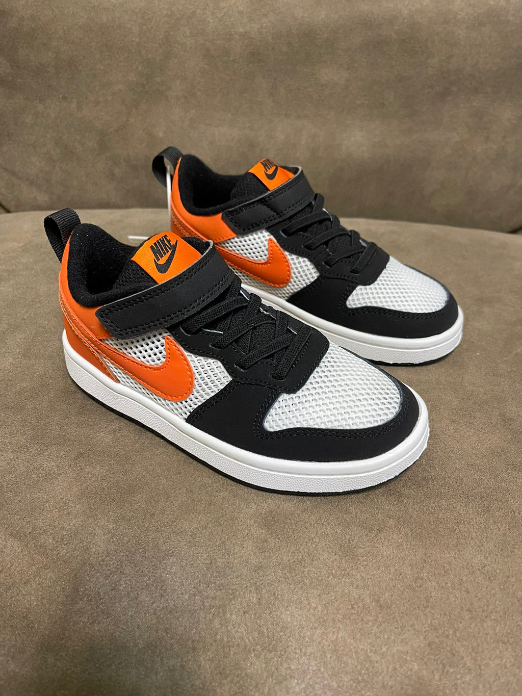 NIKE workwear Air Force One mesh elastic band Velcro children's shoes" white, black, orange"