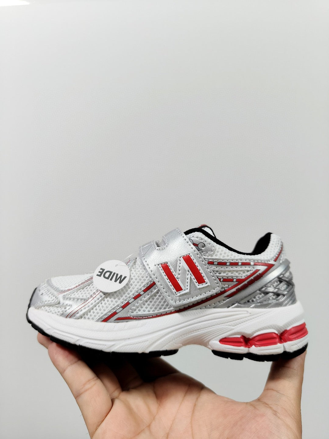 NB 1906 Velcro Kids Running Shoes" white, silver, red"