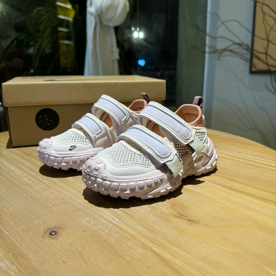 Nike tire bottom Velcro hollow sandals" light cream/ pink, blue"