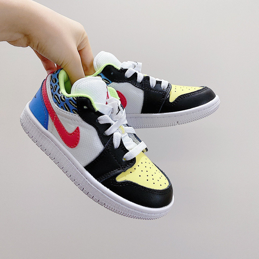 Joe 1 low-top elastic buckle parent-child shoes" white, blue, yellow, black"