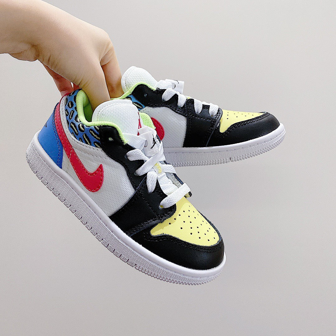 Joe 1 low-top elastic buckle parent-child shoes" white, blue, yellow, black"