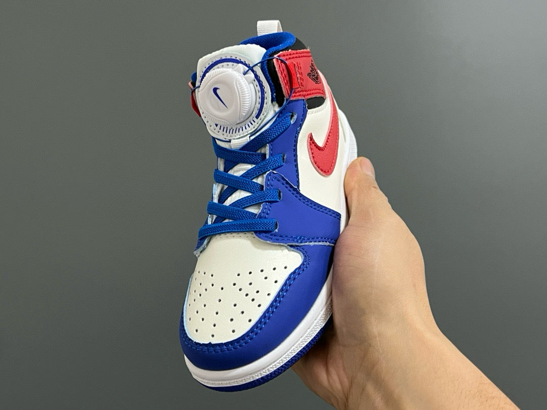 Qiaoyi mid-cut buckle children's shoes" cream, blue, red"