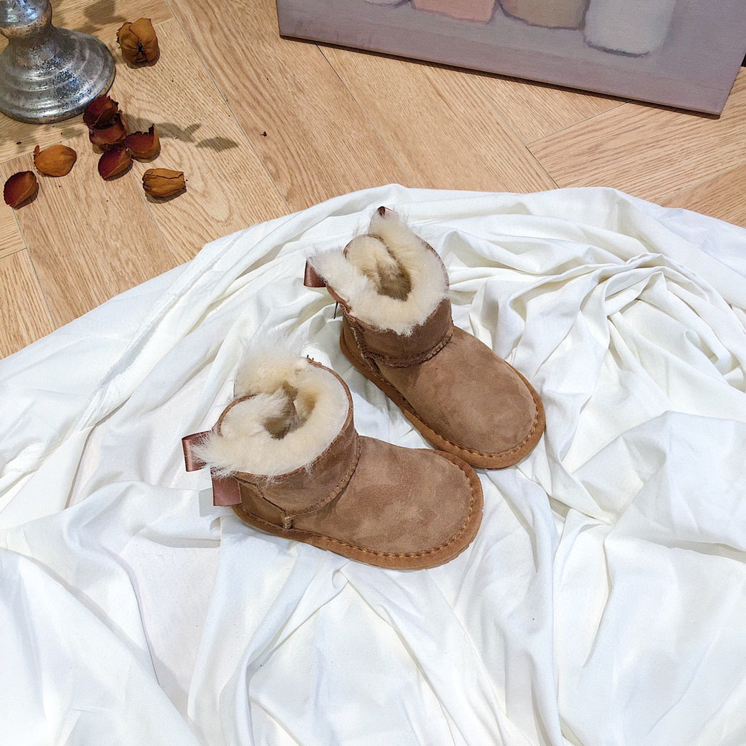 UGG bow wool integrated toddler shoes snow boots"  brown"