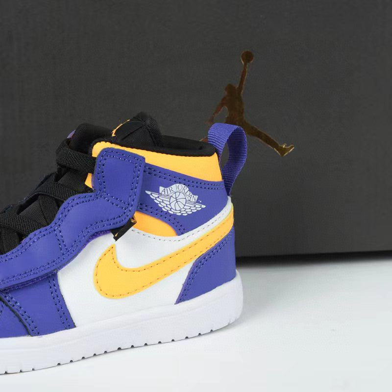 Jordan high top elastic band" white, blue, yellow"