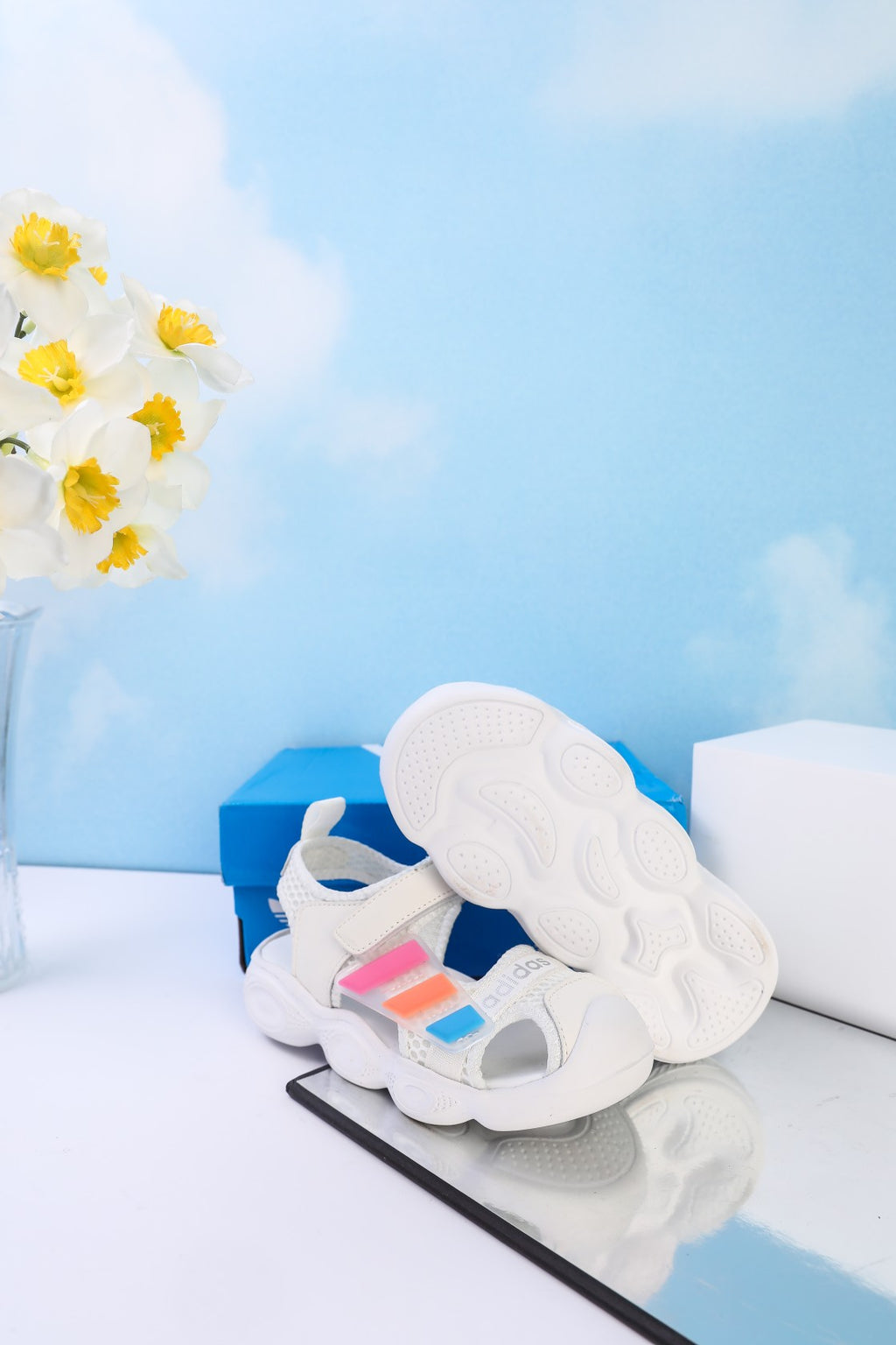 Adidas closed toe sandals" white"