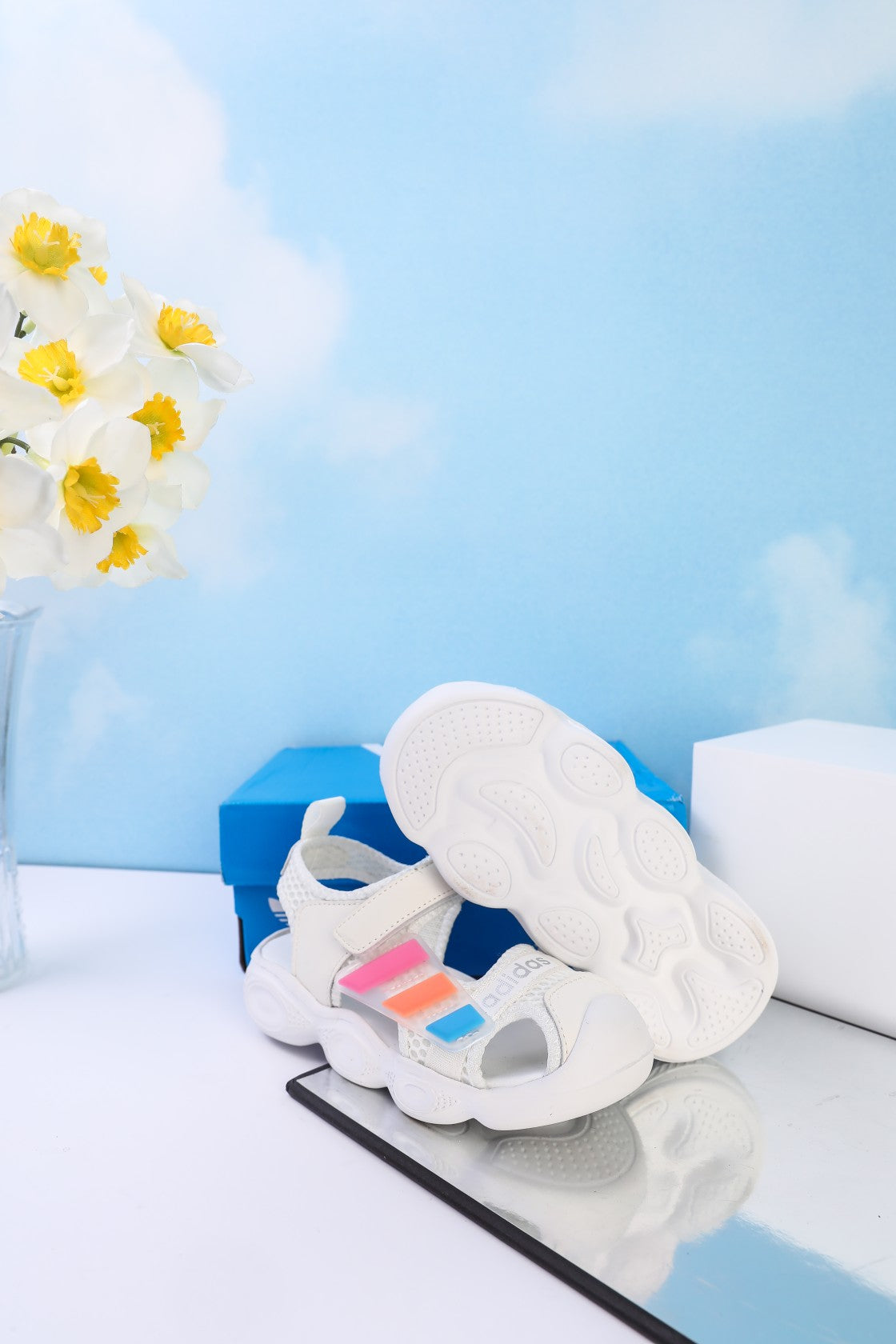 Adidas closed toe sandals" white"