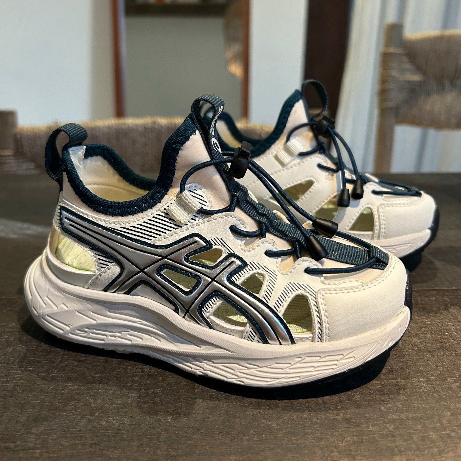 ASICS Stream Tracing Sports crocs" cream, & dark blue/navy"