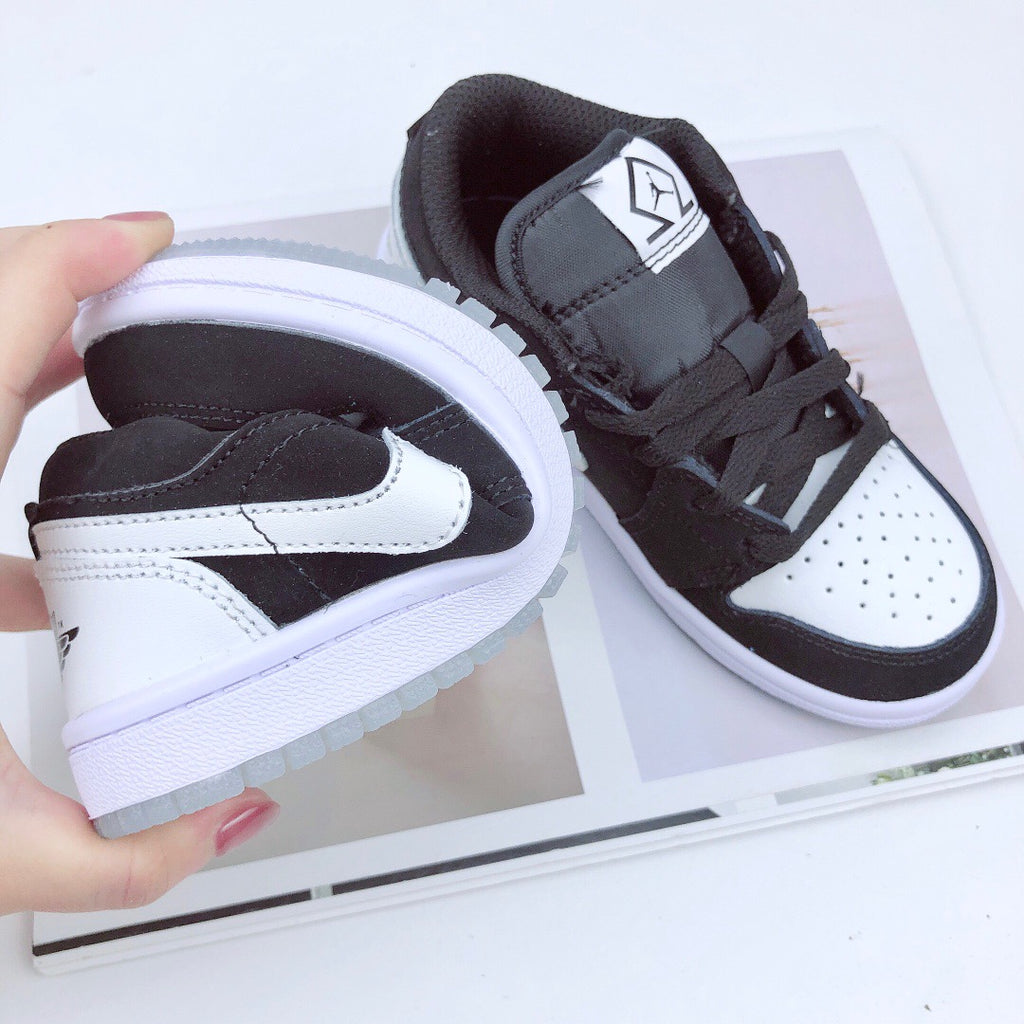 Joe 1 low-top elastic buckle parent-child shoes" black, white"