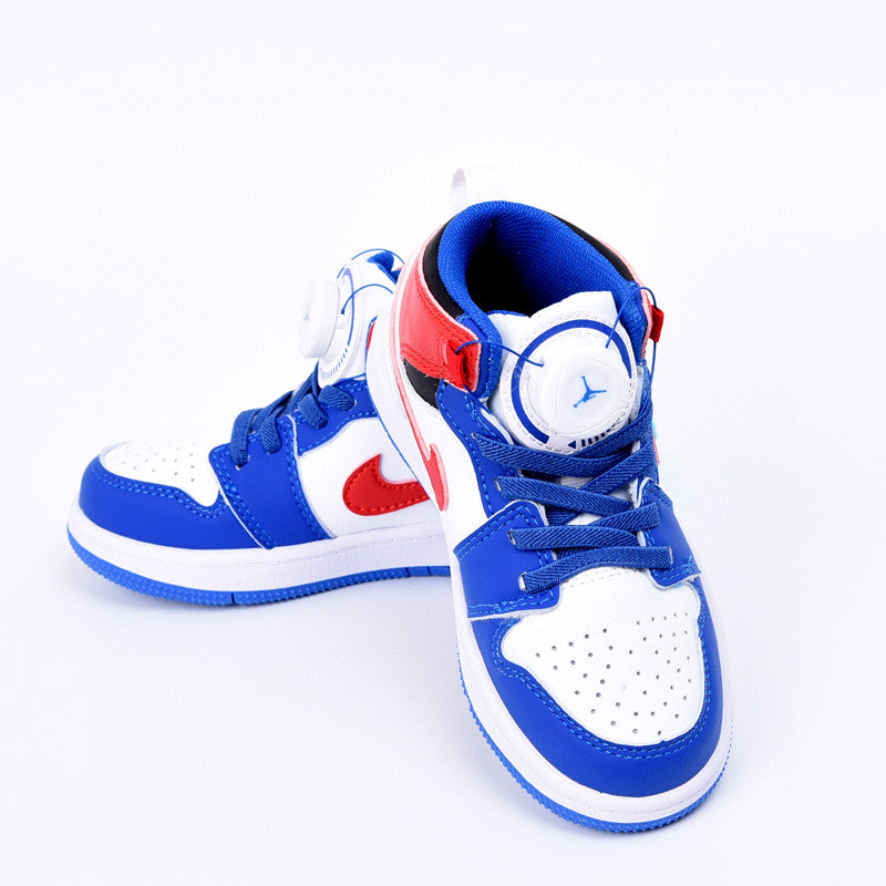 Joe 1 rotating button high top children's shoes" white, blue, red"