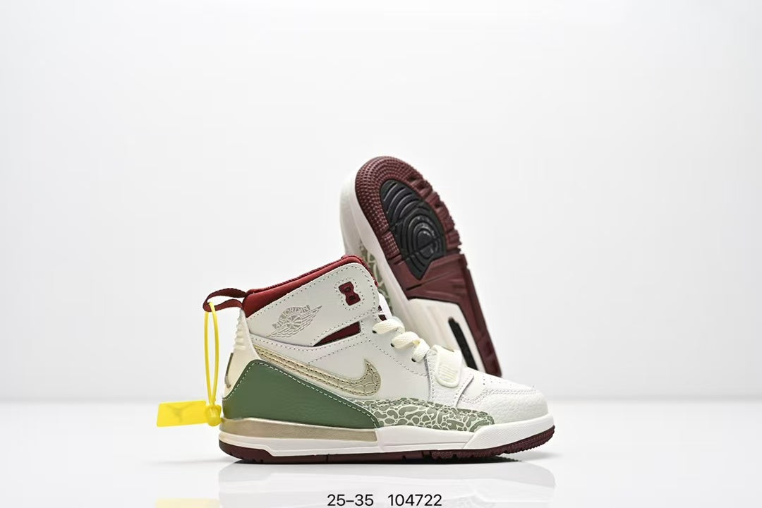 Jordan 312 high top children's shoes full second layer leather" white, green, red"