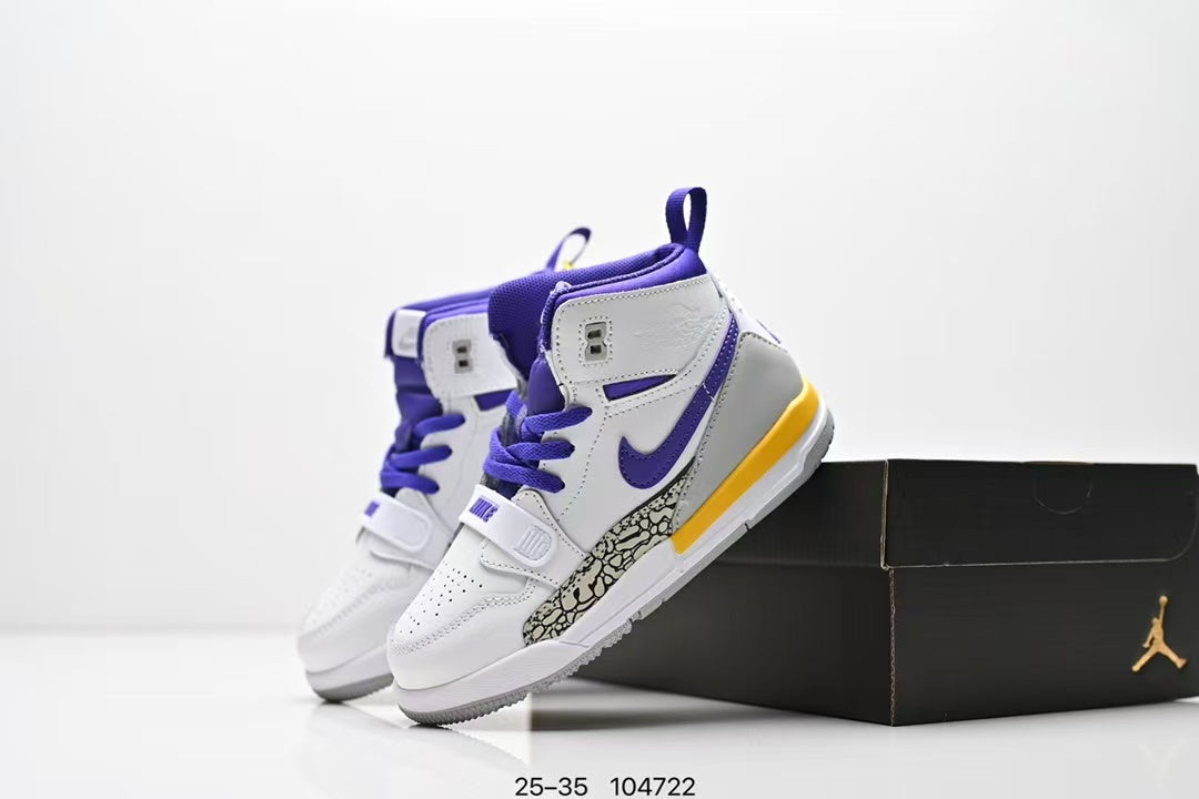 Jordan 312 high top children's shoes full second layer leather" white, blue"