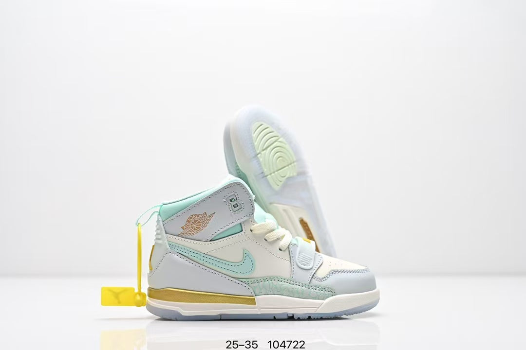 Jordan 312 high top children's shoes full second layer leather" white, light green, light blue"