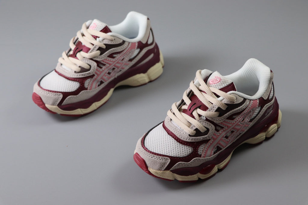 Asics Gel-NYC Professional"   burgundy/maroon, pink, and off-white/cream"