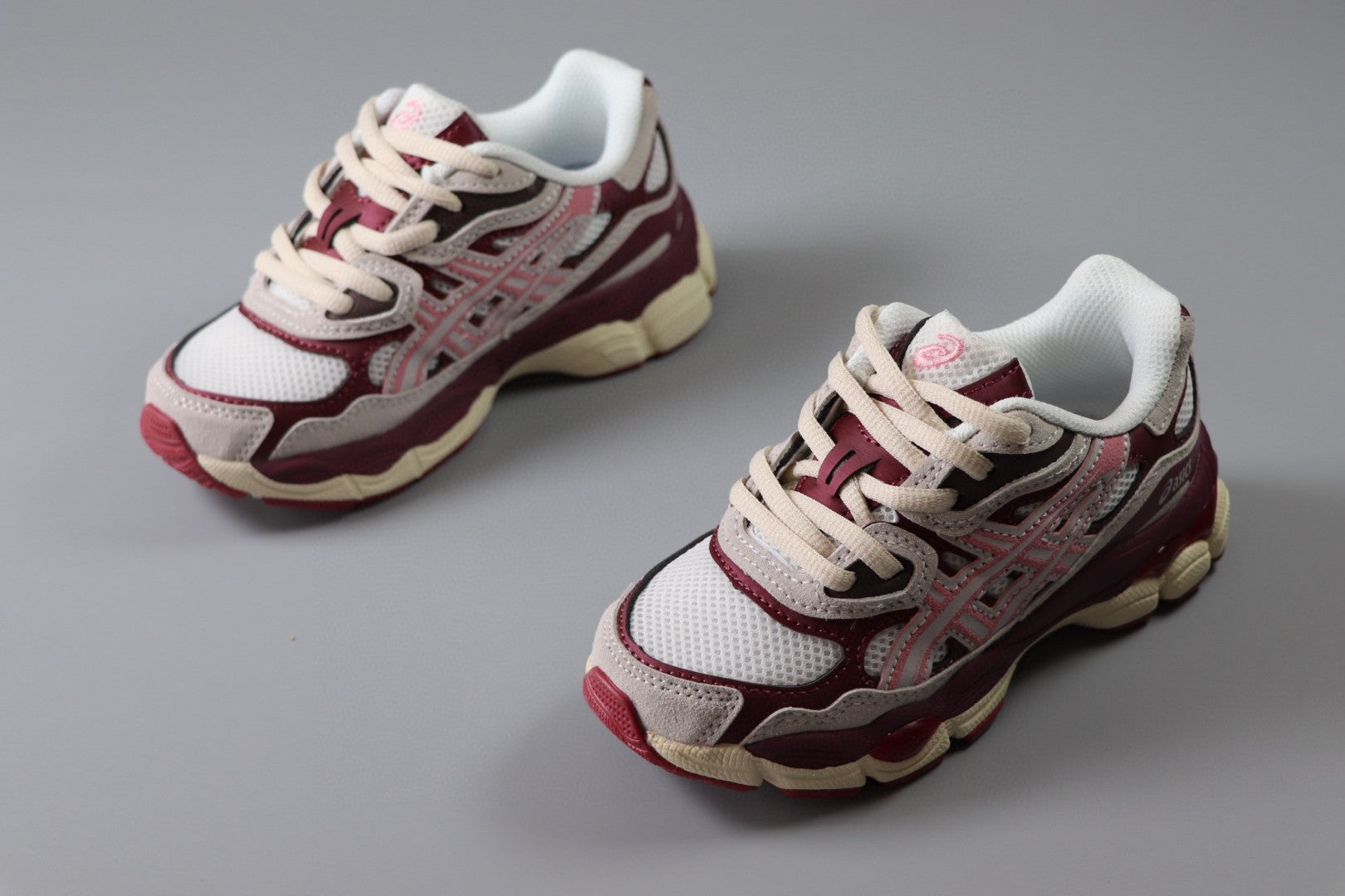 Asics Gel-NYC Professional"   burgundy/maroon, pink, and off-white/cream"