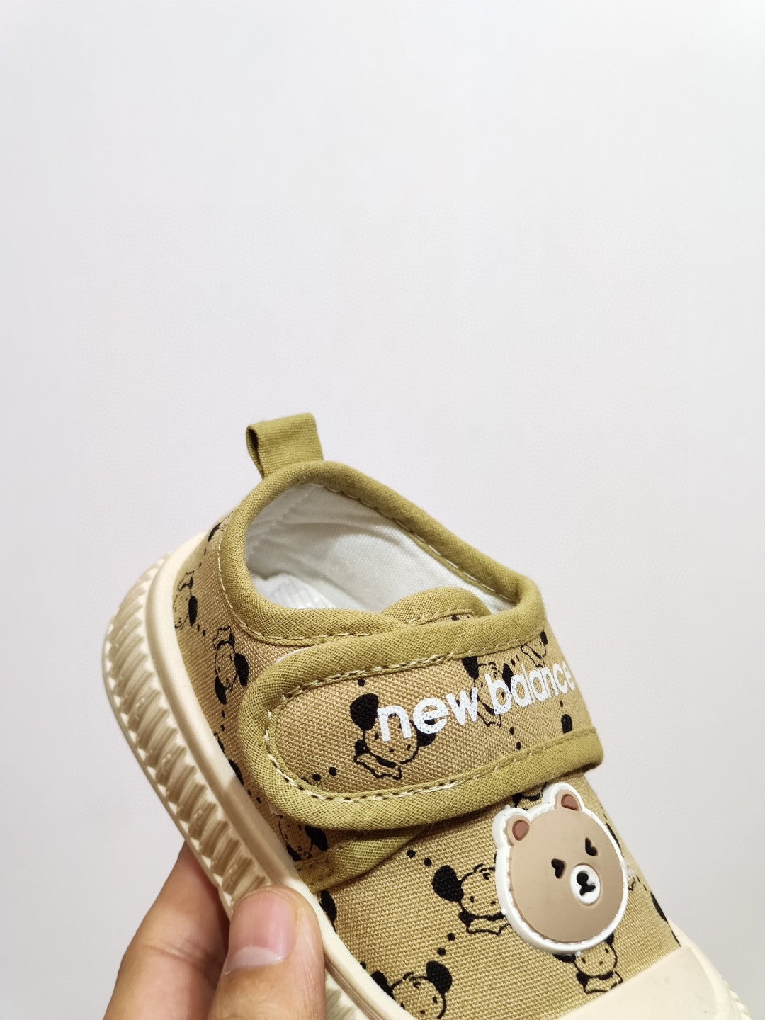 NB canvas bear cute Velcro children's shoes " beige"