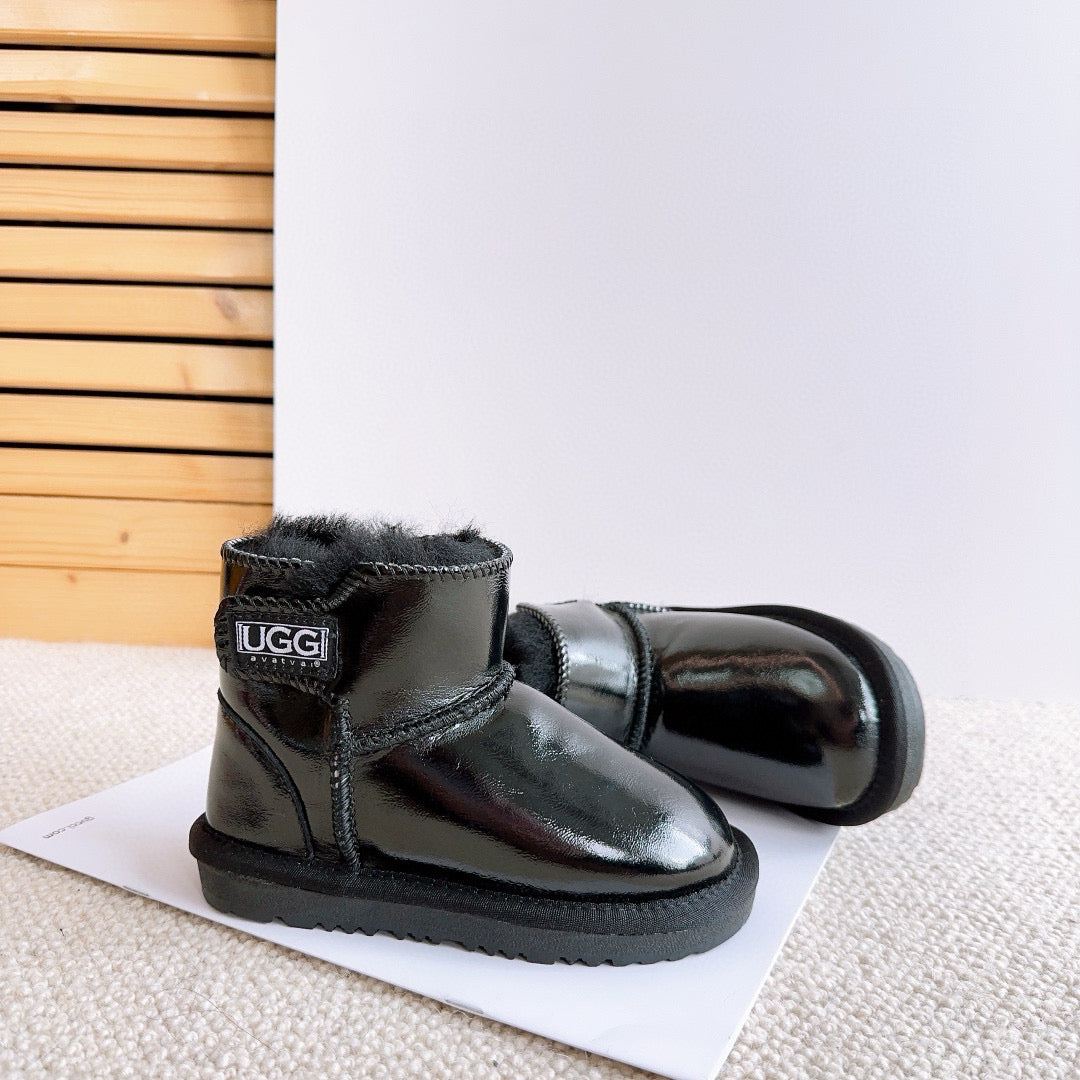 U-GG fur and leather waterproof side-stitched bright leather" black"