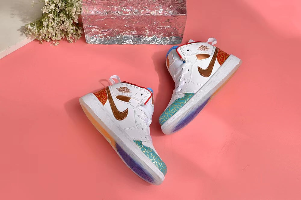 Jordan AJ1 children's shoes" white, brown, green"