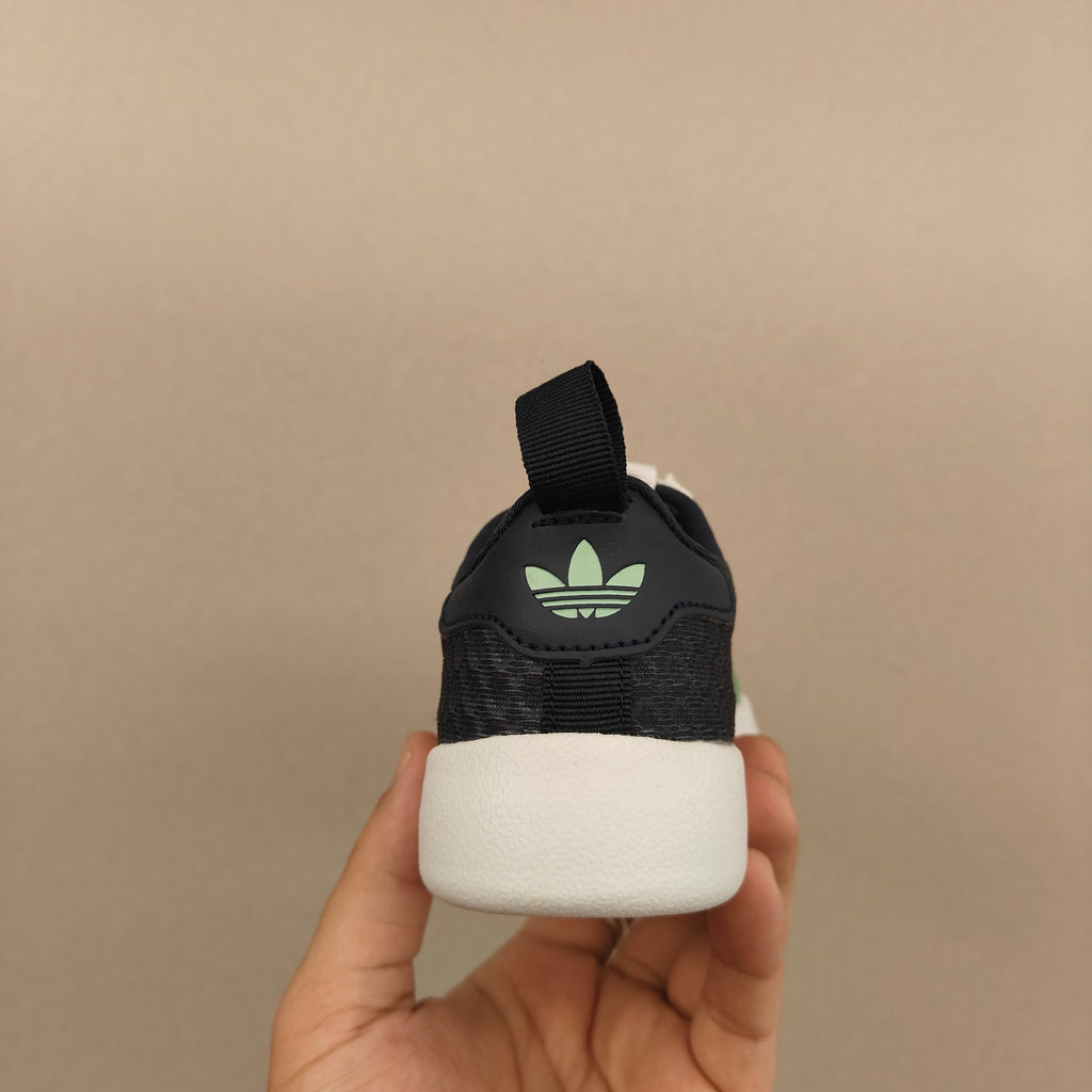 shell toe second generation" dark grey, Green, & White"