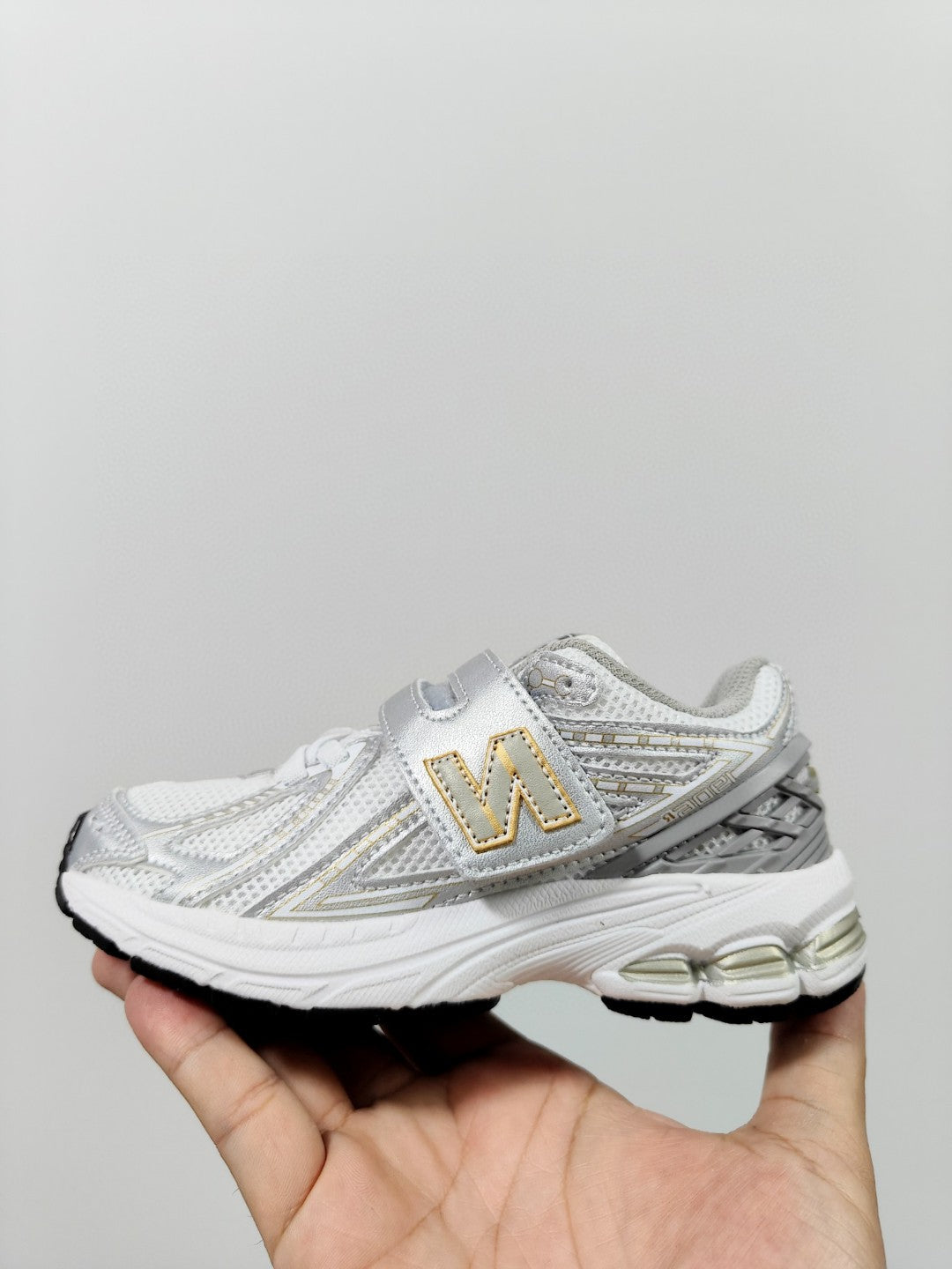 NB 1906 Velcro Kids Running Shoes" white, silver"