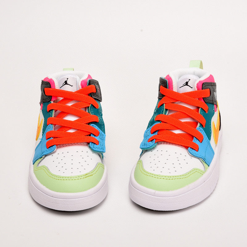 Jordan high top inner Velcro elastic band children's shoes" white, blue, green"