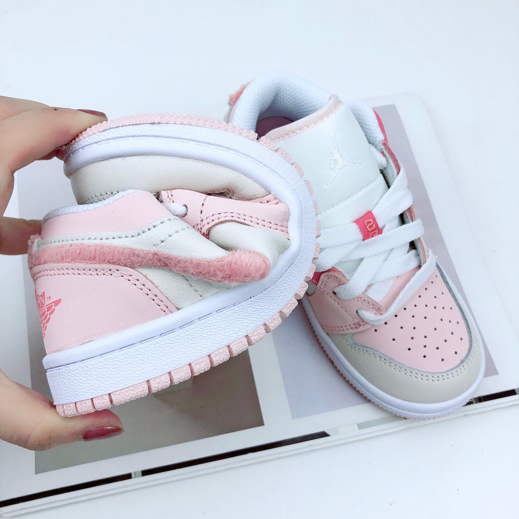 Joe 1 low-top elastic buckle parent-child shoes" baby pink, Cream, white"