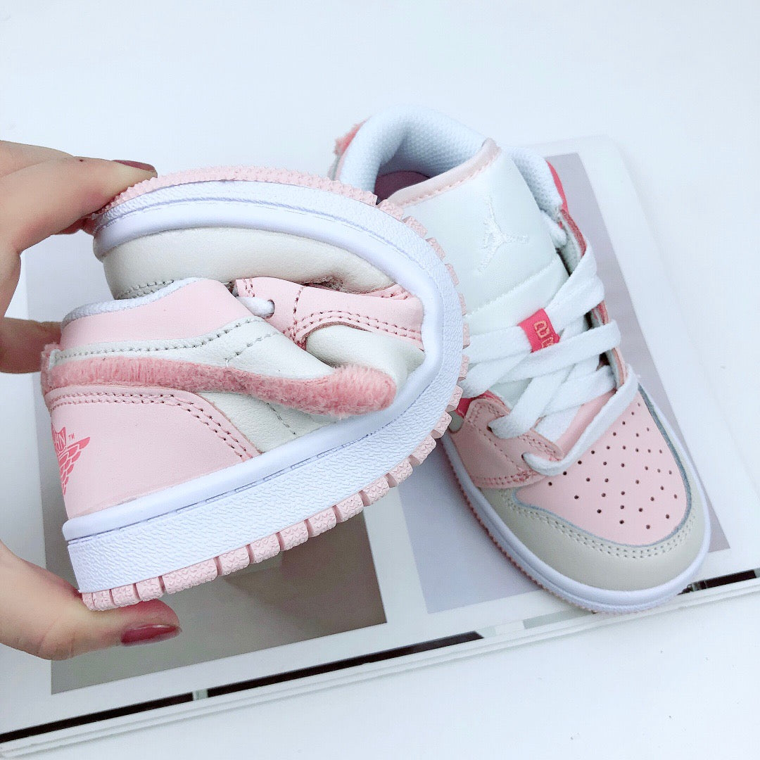 Joe 1 low-top elastic buckle parent-child shoes" baby pink, Cream, white"