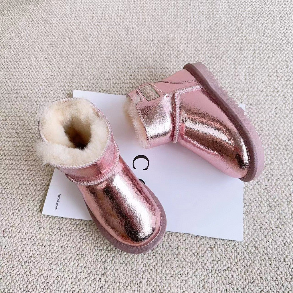 UGG fur integrated side stickers waterproof shiny leather "Pink"