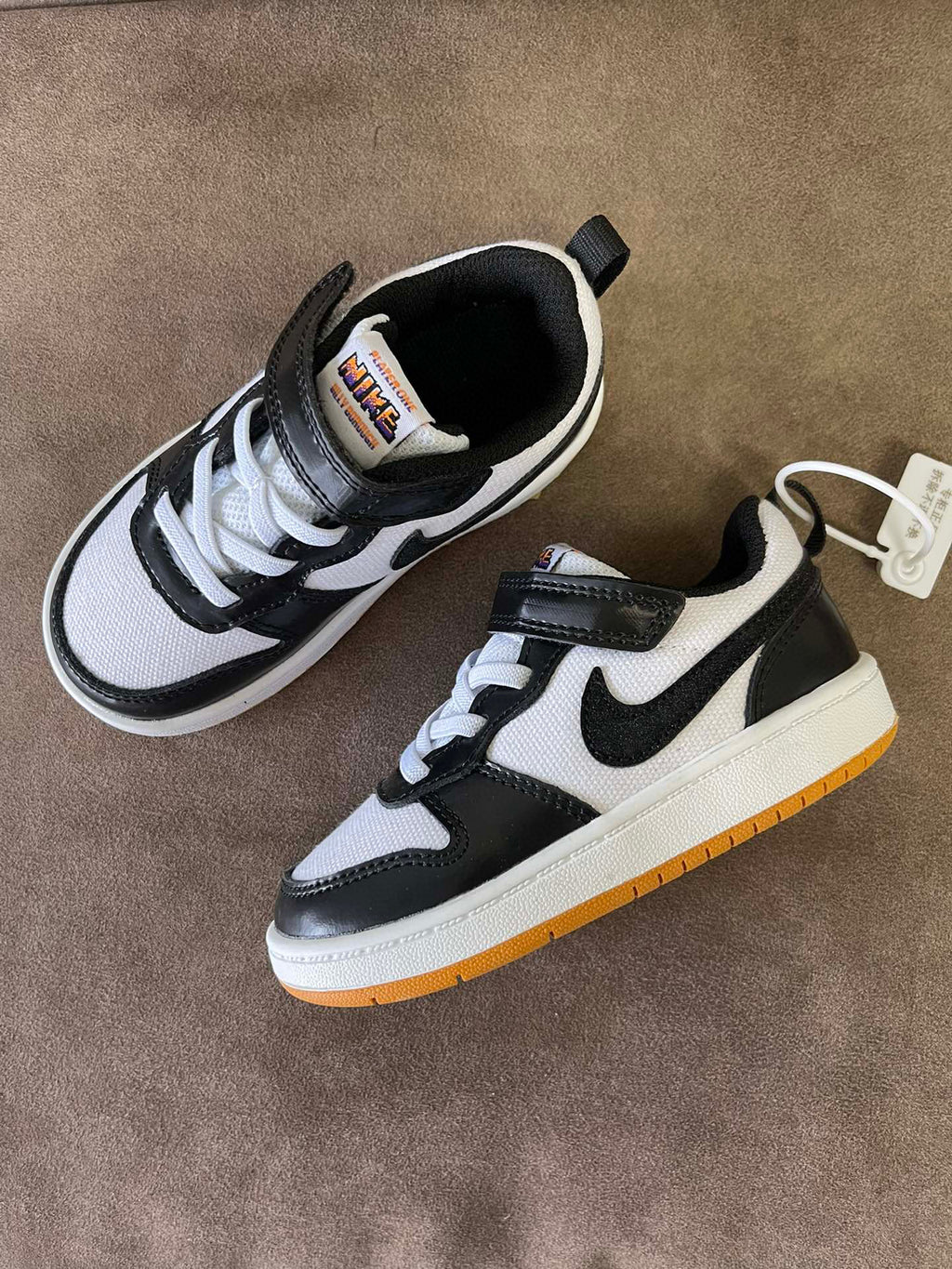 NIKE workwear Air Force One mesh elastic band Velcro children's shoes" white, black"