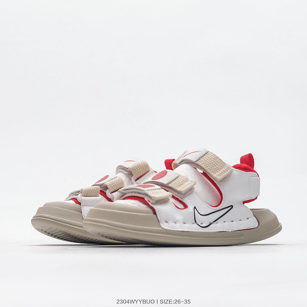 Nike three-bar closed-toe sandals" cream, white"