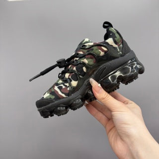 Nike AIR MAX plus full-length air cushion"A mix of greens ( olive and darker green), browns (light and dark), and beige/cream colors)