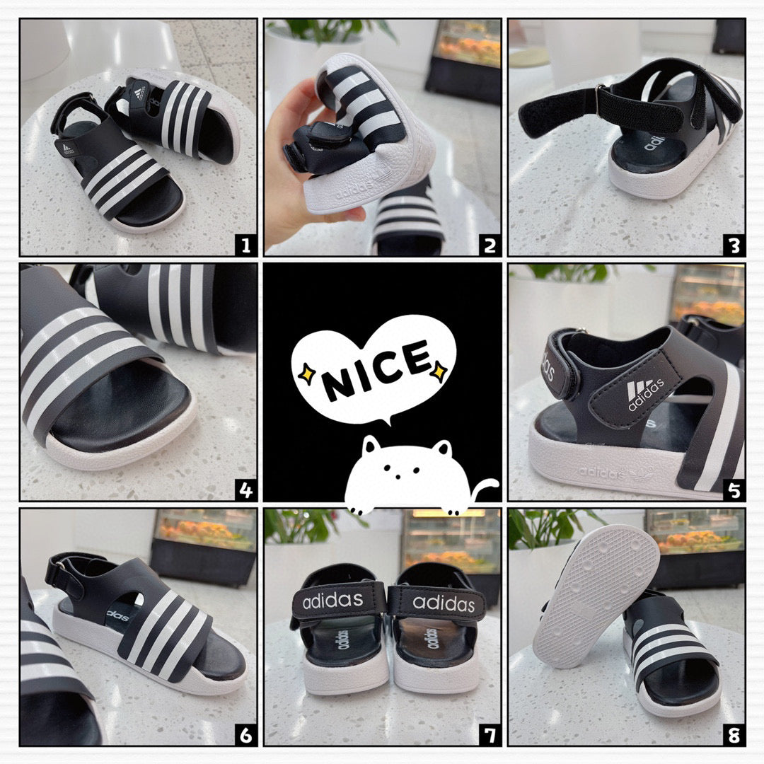 Adidas clover new sandals" black, white"