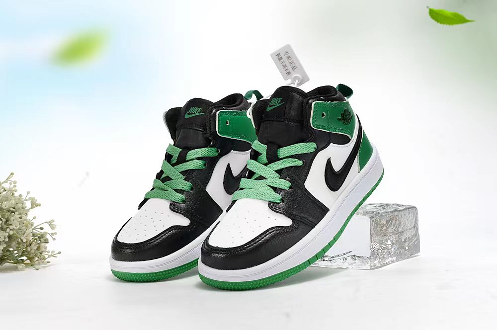 Jordan AJ1 children's shoes" white, black, green"