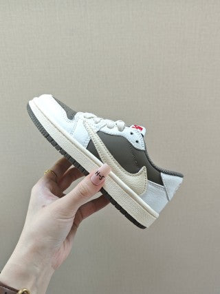 Qiao Yizhuan G version low-top children's lace-up sports shoes" white, dark olive green"