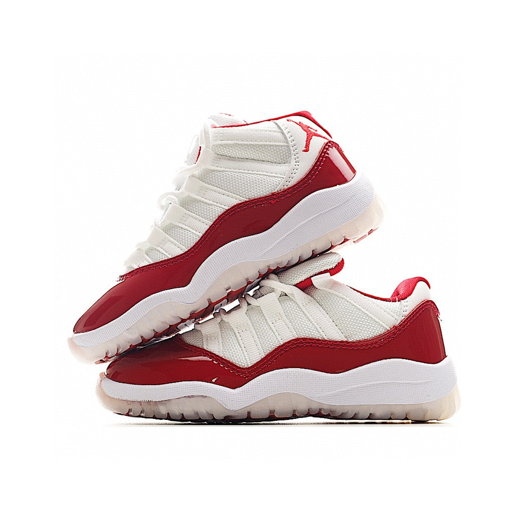 The classic AJ11 is back, mid-top" white, red"