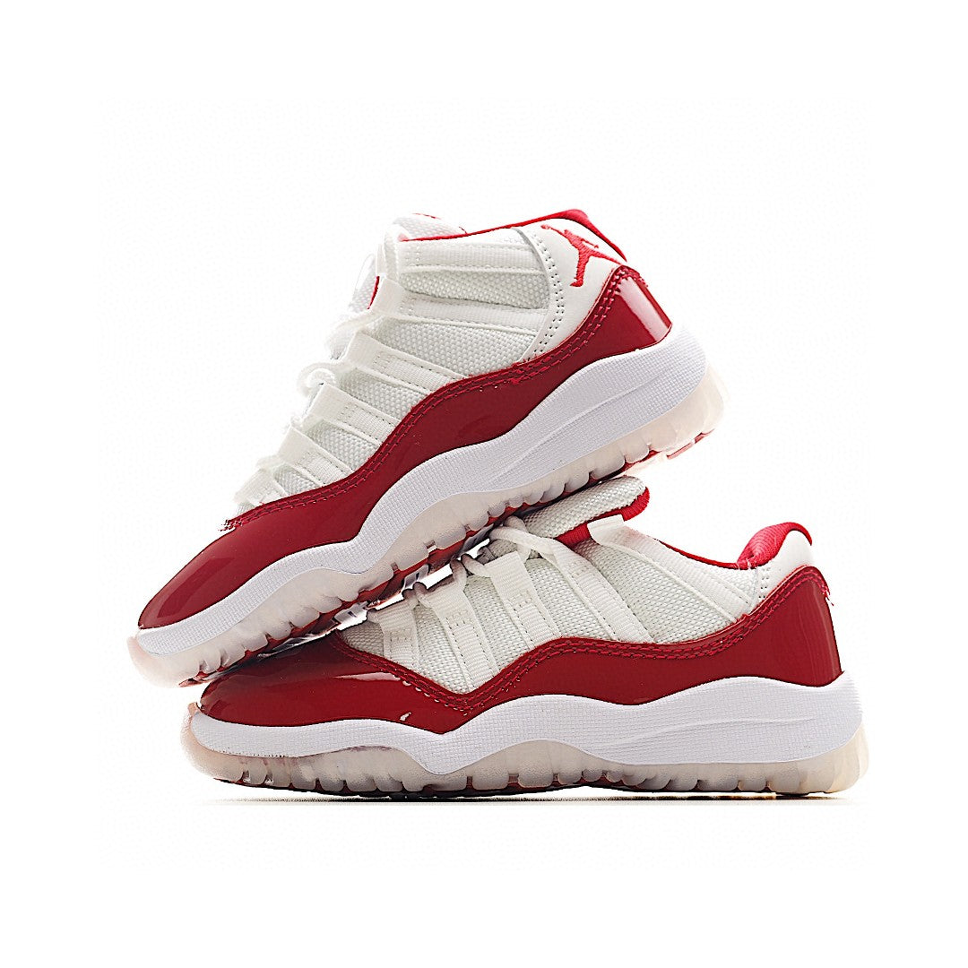 The classic AJ11 is back, mid-top" white, red"