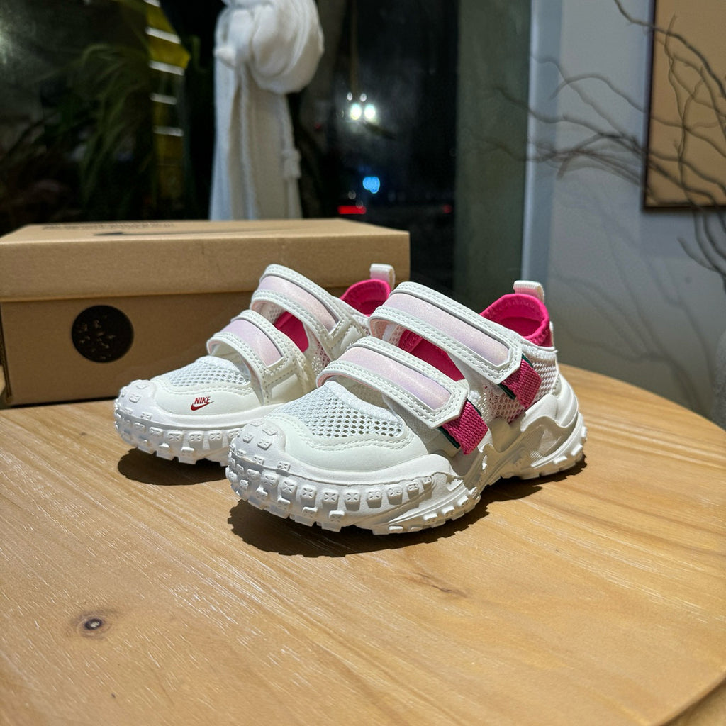 Nike tire bottom Velcro hollow sandals" white, pink"