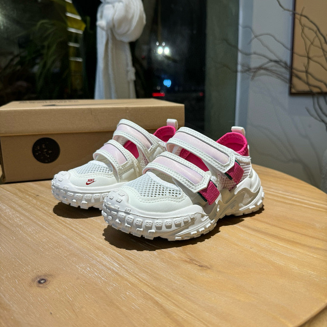 Nike tire bottom Velcro hollow sandals" white, pink"