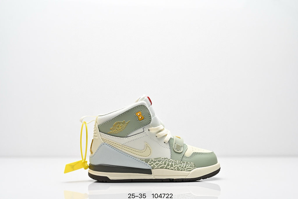 Jordan 312 children's shoes" very light cream color, & olive green"