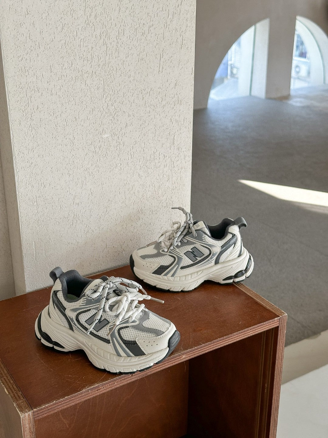 NB530 double-lace children's shoes " white"