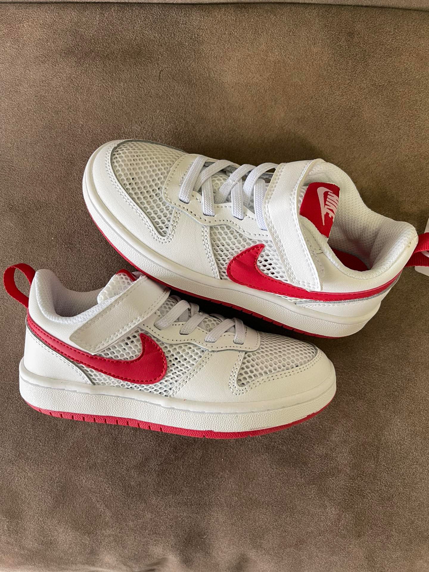 NIKE workwear Air Force One mesh elastic band Velcro children's shoes" white, red"