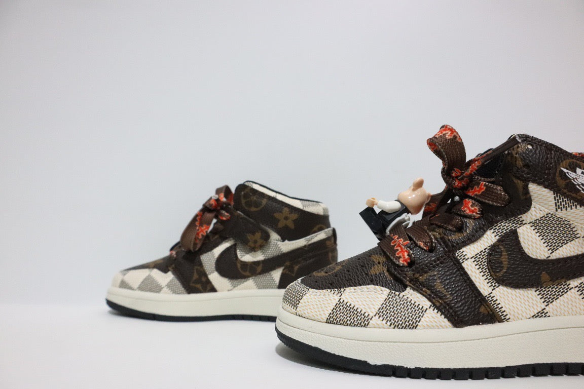 Joe 1 chessboard Lego high school children's shoes" brown, cream, off white"