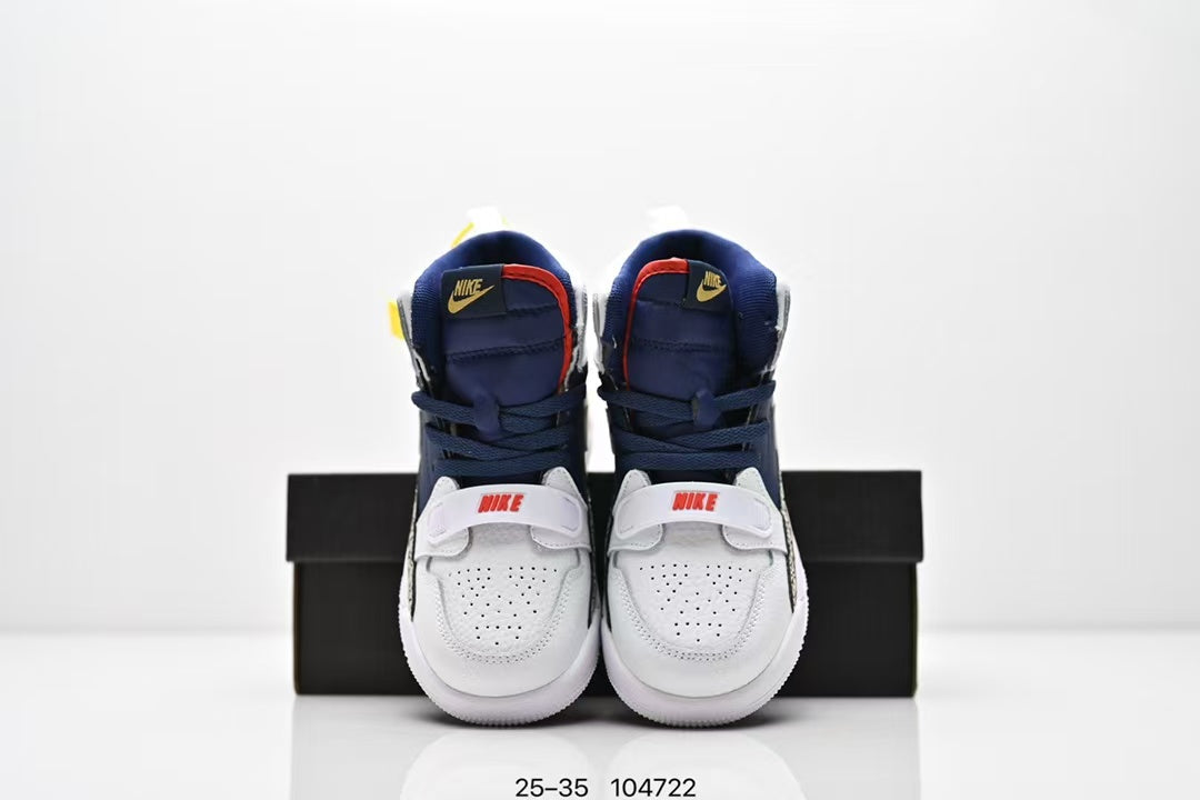 Jordan 312 high top children's shoes full second layer leather" white, Navy"