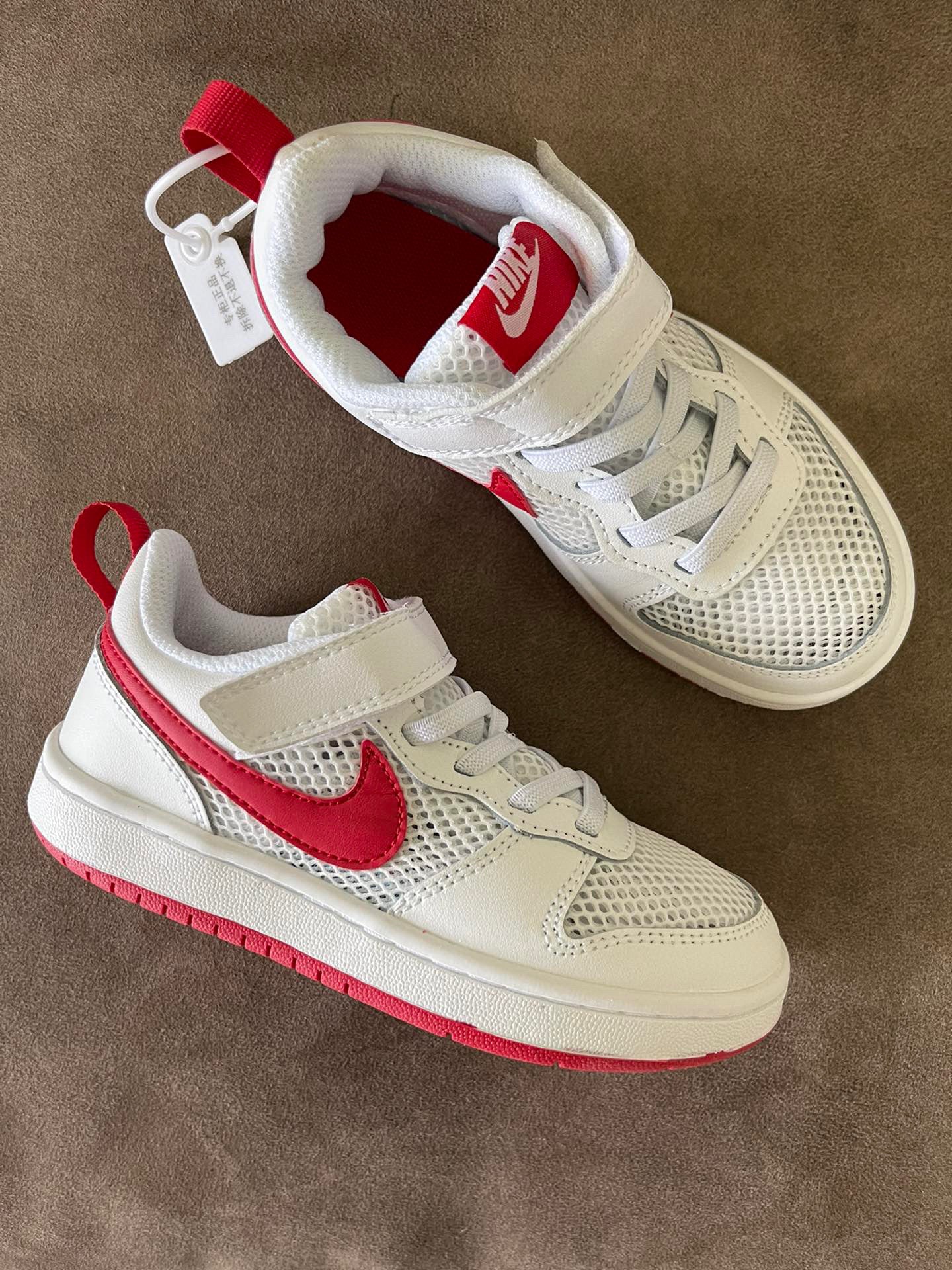 NIKE workwear Air Force One mesh elastic band Velcro children's shoes" white, red"