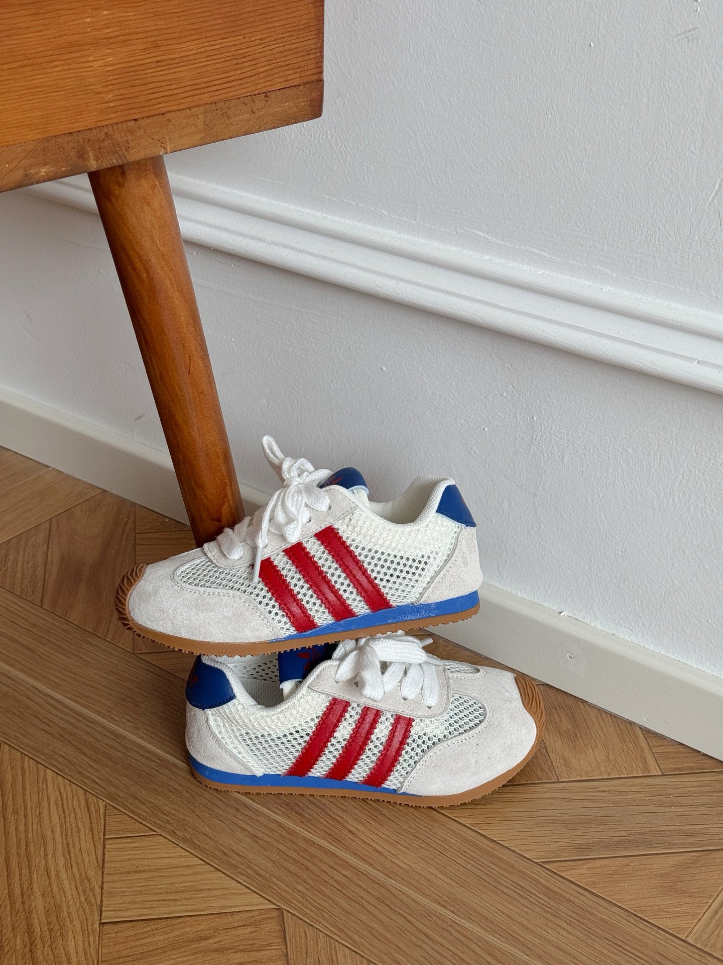 Adidas clover pig eight leather hollow mesh sneakers" white, red, cream"