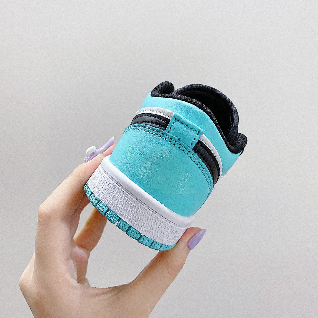 Joe 1 low-top elastic buckle parent-child shoes" white, Turquoise "