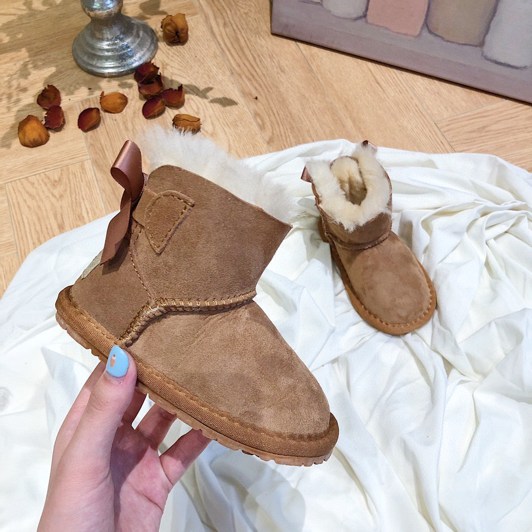 UGG bow wool integrated toddler shoes snow boots"  brown"