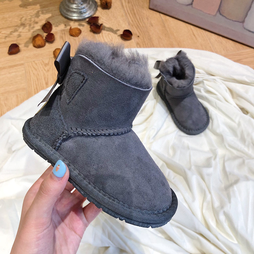 UGG bow wool integrated toddler shoes snow boots" gray"